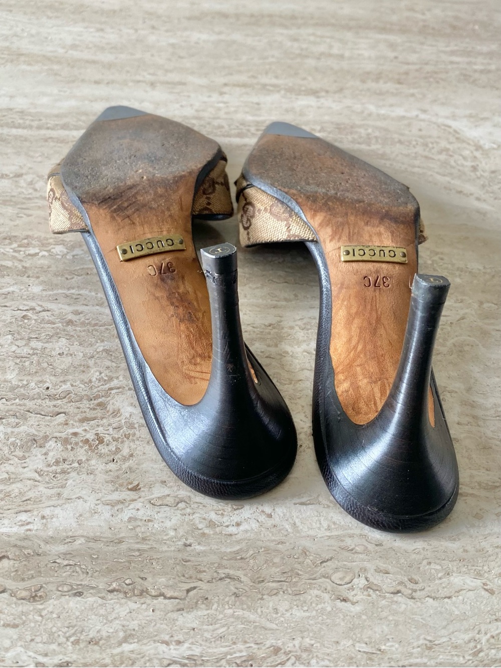 Vintage Gucci GG Canvas Tie Mule Heels - Picture 8 of 11